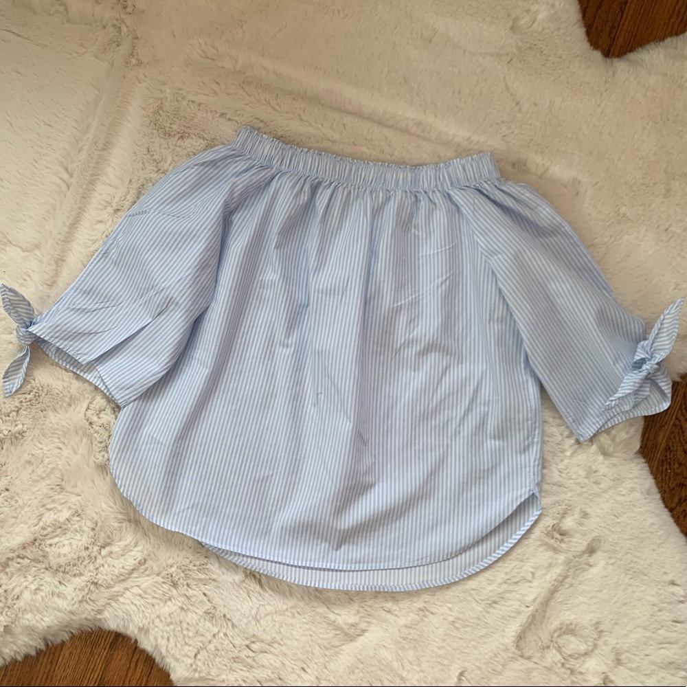 H&M L.O.G.G. White and Light Blue Striped Top - Picture 3 of 8